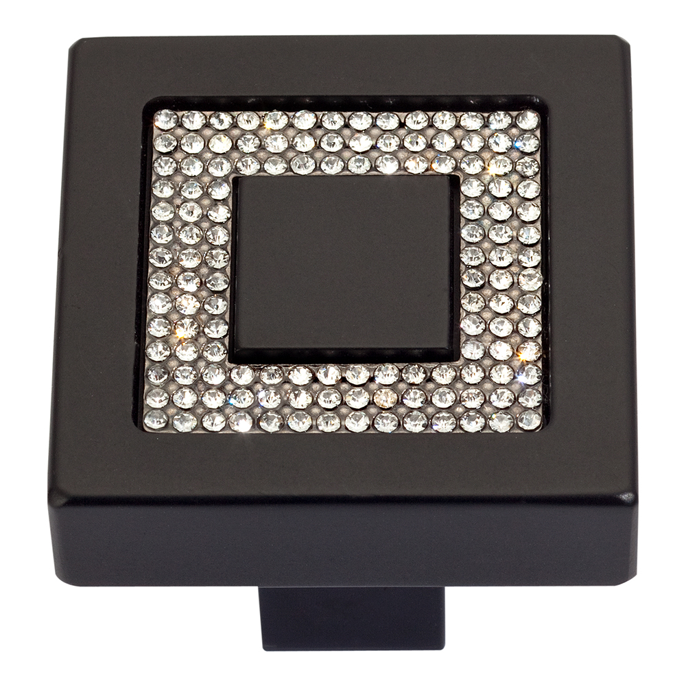 Atlas Homewares 3192-BL Sq Inset Crystal Cabinet Knob in Black